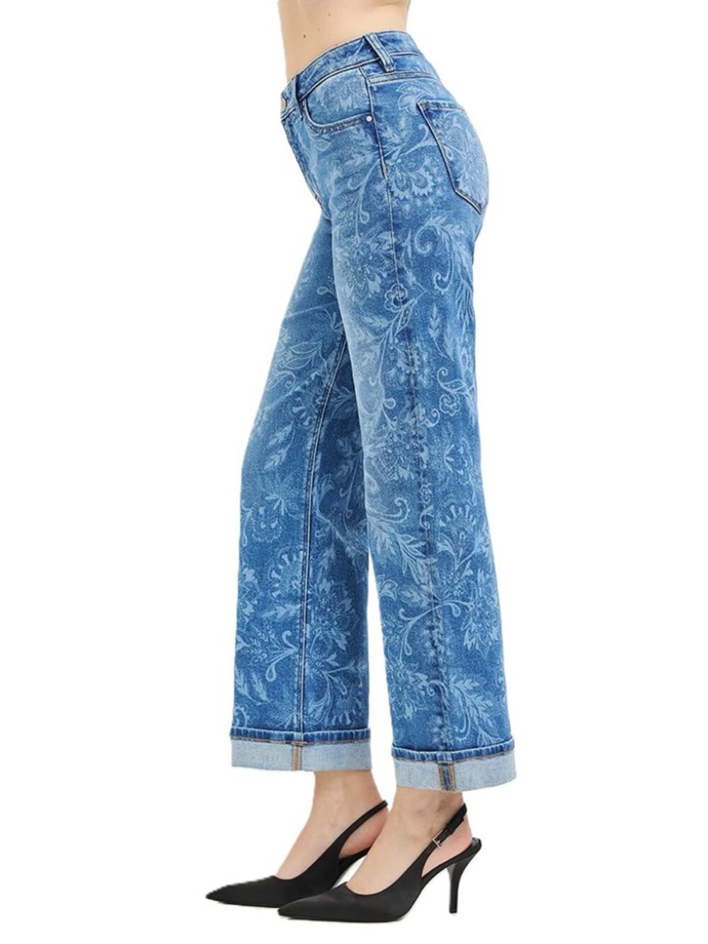 Risen Jeans Mid Rise Ankle Straight Print Details Jeans - Picture 2 of 3